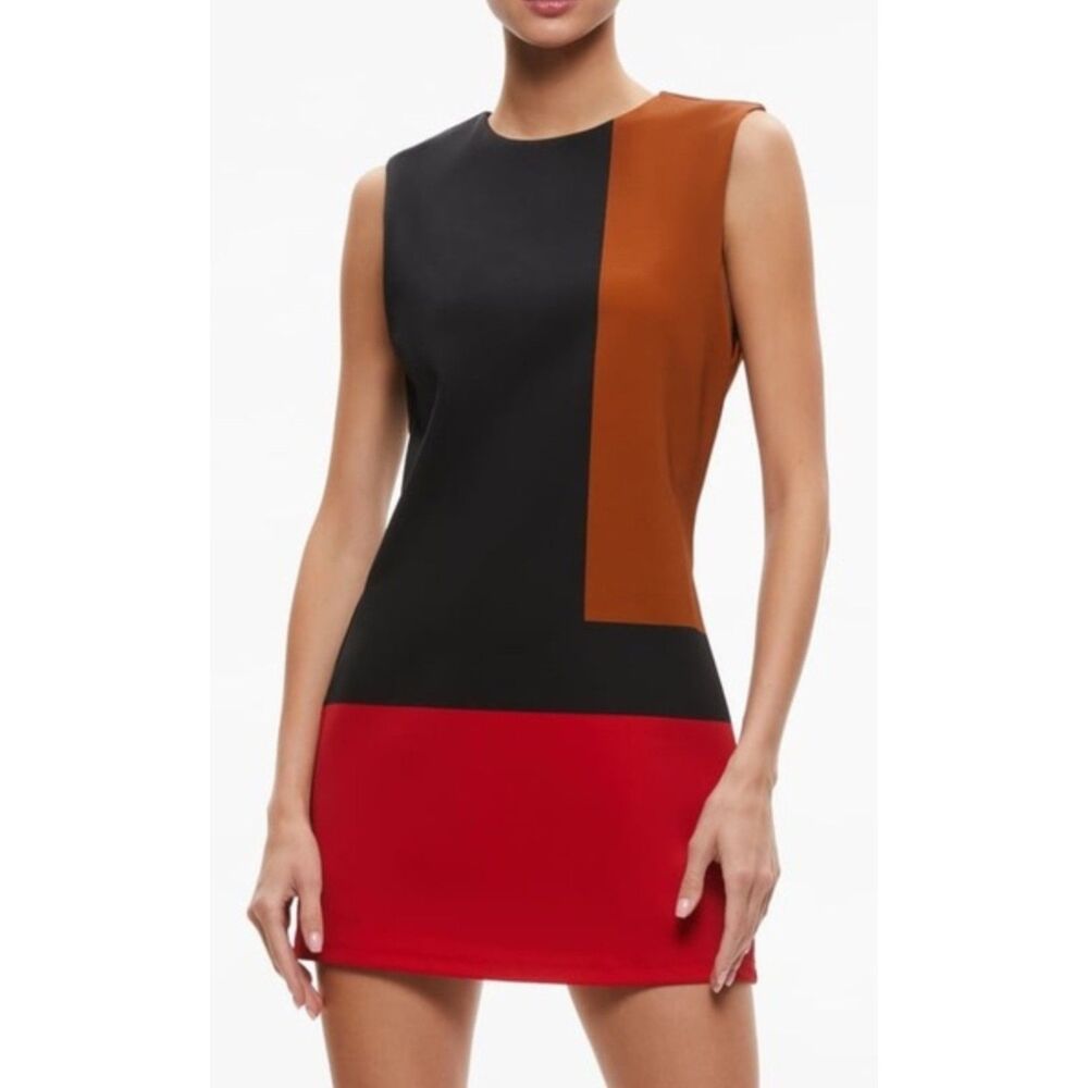 Alice + Olivia Wynell Colorblock  Shift Dress Black Red Brown Size 8